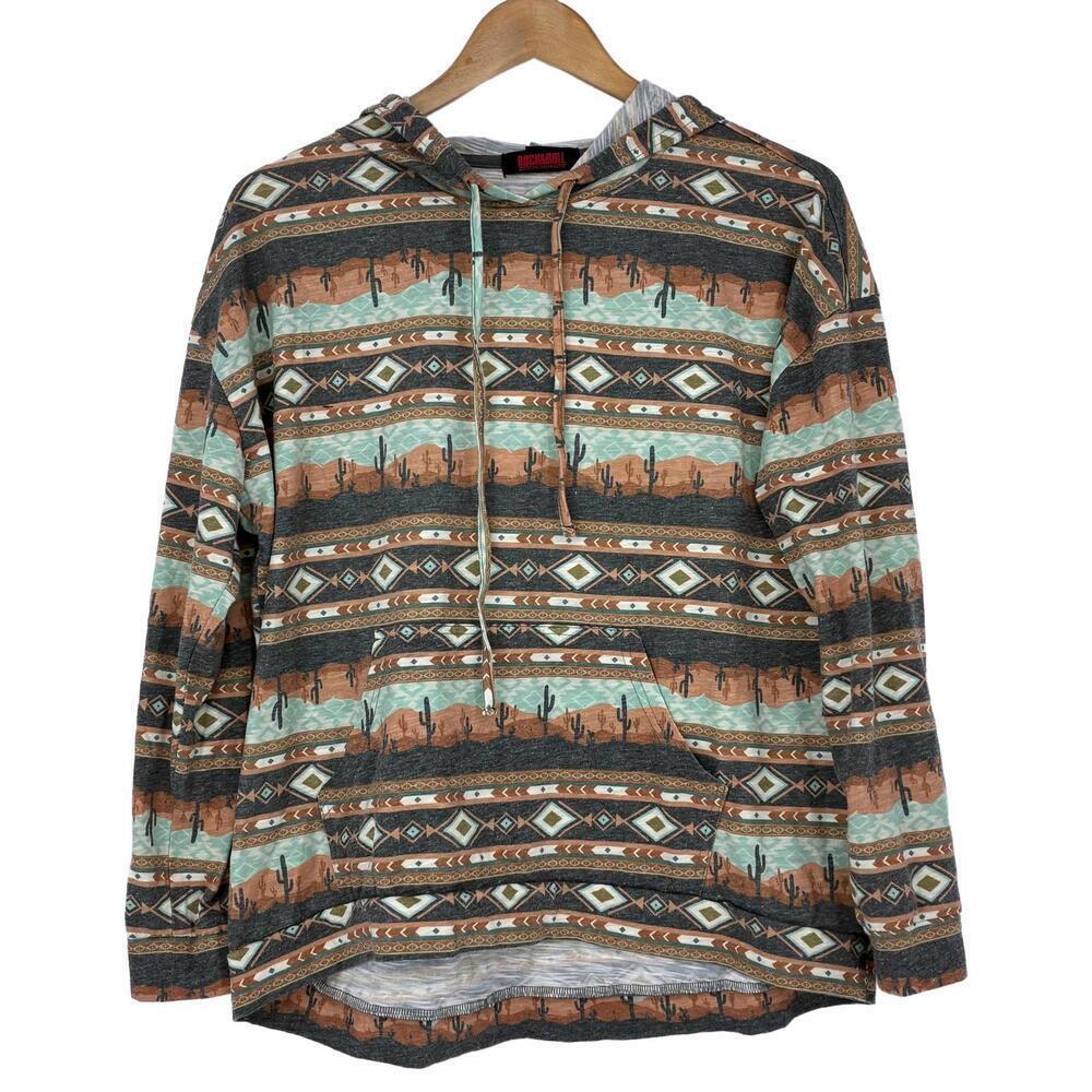 Rock & Roll Denim Women's Southwest Turquo Cactus Graphic Lightweight Hoodie